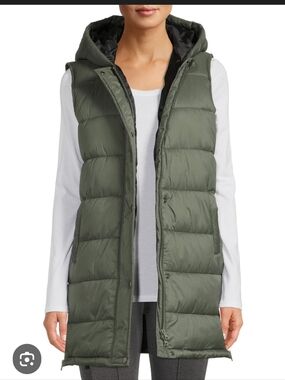 Swiss Tech Women's Army Green Plus Size Hooded Puffer Tunic Vest, Size 2X